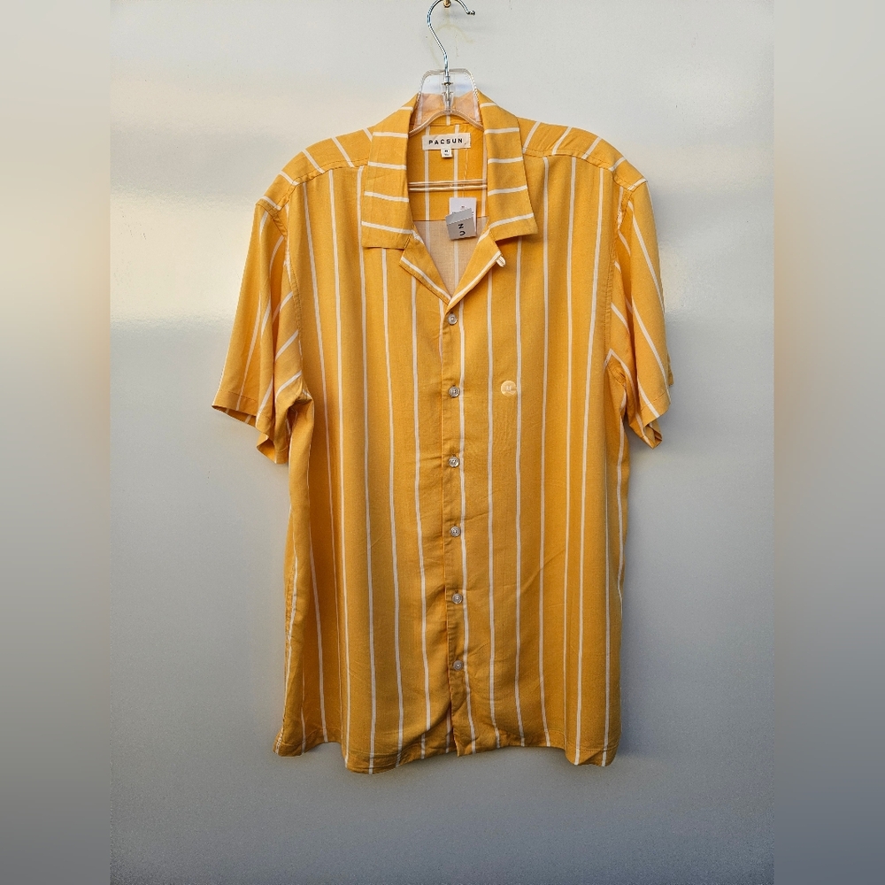 PacSun Men's Casual Yellow and White Striped Shirt
